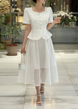 French Check See-Through Banding Flare Long Skirt