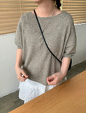 Tendan summer linen overfit short sleeve boucle knit