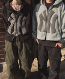 [Lining brushed] Curie New York Patch Damage Hood Zip-up