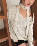 [Muffler SET] Mor V-neck loose fit long knit