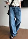 Roll-up wide washing denim