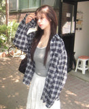 [MADE] Riche Over Boxy Check Long Sleeve Wrinkle Shirt