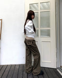 Burnoon American Flag Strap One Off Shoulder Long Sleeve Zip-up