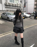 Kibe Ribbon Shirring Wool Tencel T-Shirt