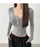 U-neck button-down see-through slim fit t-shirt