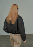 Overfit Washed Crop Leather Bomber Jumper