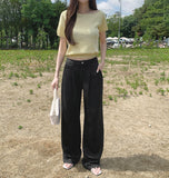 Feminine Cap Sleeves Unbalanced One-Off Short Sleeve Knit