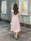 Nedel Square Neck Tweed Flare Long One Piece