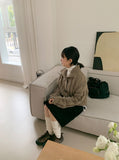 Beltin duffel cable crop collar cardigan
