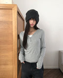 Ribe Burton V-Neck Ribbed Long Sleeve T-Shirt