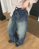 Karik two-way snap button washed wide denim pants