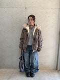 Tiken Herringbone Wool Hood Fur Jacket