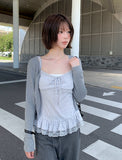 Surin Flower Frill Cardigan Sleeveless Set