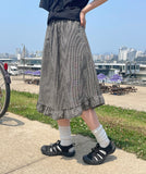 [BAONHAUS] Entol Summer Check Unbalanced Frill Midi Skirt