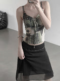 Ethnic Mesh Print Sheer Sleeveless