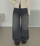 Brushed Hem Snap Jogger Wide Denim Pants