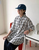 [unisex] Blini Color Check Over Short Sleeve Shirt
