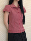 Delda check short-sleeve blouse