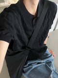 Cable knit short sleeve open collar ver