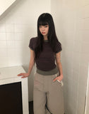 Poson Color Matching Shirring Short Sleeve T-shirt