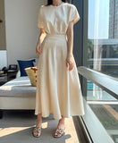 Liluna Banding Flare Long Skirt