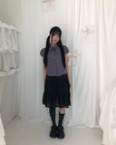 Coated Check Short Sleeve Blouse