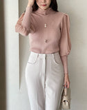 Ronia Frill Polar Pleated Puff Blouse Knit