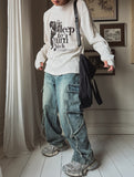 Tin washed strap cargo denim