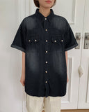 [Unisex] Huel Washing Denim Short Sleeve Shirt