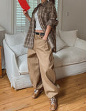 Pocky Button Neck Collar Check Shirt
