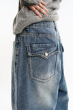 Drawstring wide denim pants