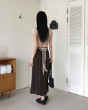 Celty Embossing Back Slit Strap U-Neck Short Sleeve T-shirt