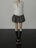 Woolen Cowl Neck Eyelet Halter Top