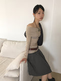 Wrapper Modal Overlock Ribbed Off Shoulder Long Sleeve T-Shirt