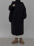 High-neck adjust double long coat