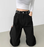 Buckle brushed straight wide fit cotton pants