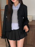 Conbe No Collar Fringe Tweed Jacket
