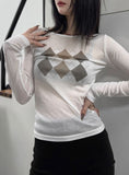 Argyle See-Through Long Sleeve T-Shirt