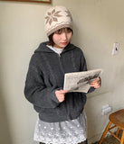 Mikori two-way high neck cable crop knit zip-up