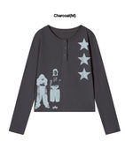 STAR 3 Henley Neck Long Sleeve T-Shirt