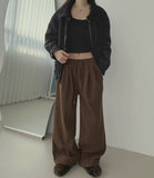 Corduroy Wool Pin Tuck Wide Banding Pants