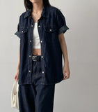 [unisex/summer yarn] Fred denim overfit short sleeve shirt