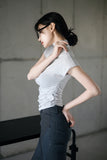 Side Shirring High Neck Tee