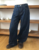 Racket Raw Back Adjust Wide Denim Pants