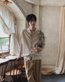 Ster color-block collar short-sleeve knit cardigan