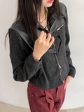 [MADE] Disher Zipper Leather Color Matching Two-Way Knit Zip-Up Jumper