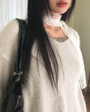 Fling Soft Angora Roll V-neck Long Sleeve Knit