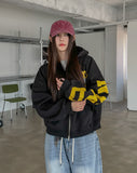 Police Semi-Crop Over Printed Hood Zip-Up