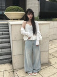 Moba Light Blue Rivet Pintuck Washing Wide Pants