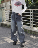 Divor Stripe Washing Wide Denim Pants